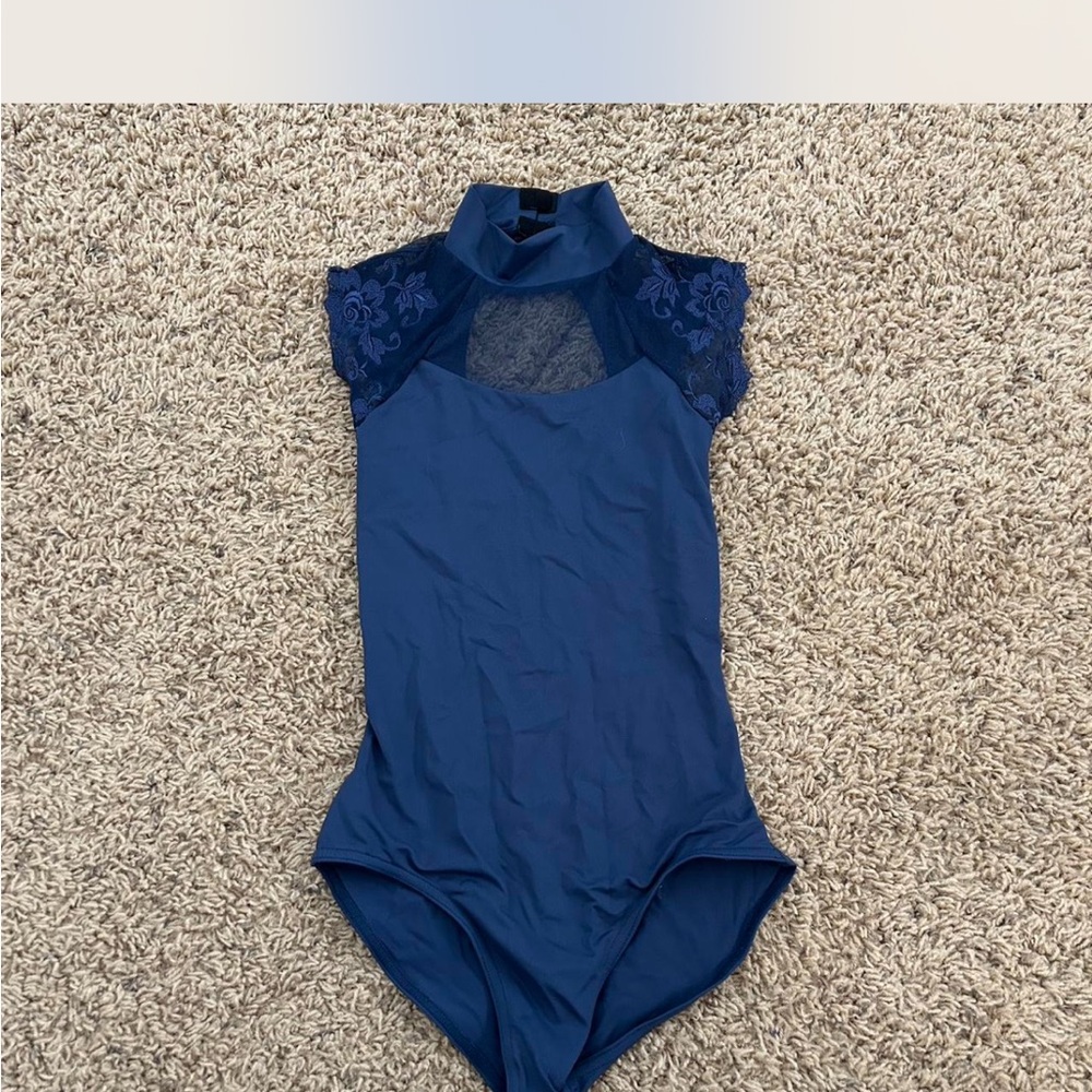 Blue Leotard with lace detail